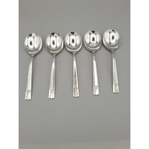 Antique Nobility Plate Caprice Art Deco Soup Spoons Set Of 5